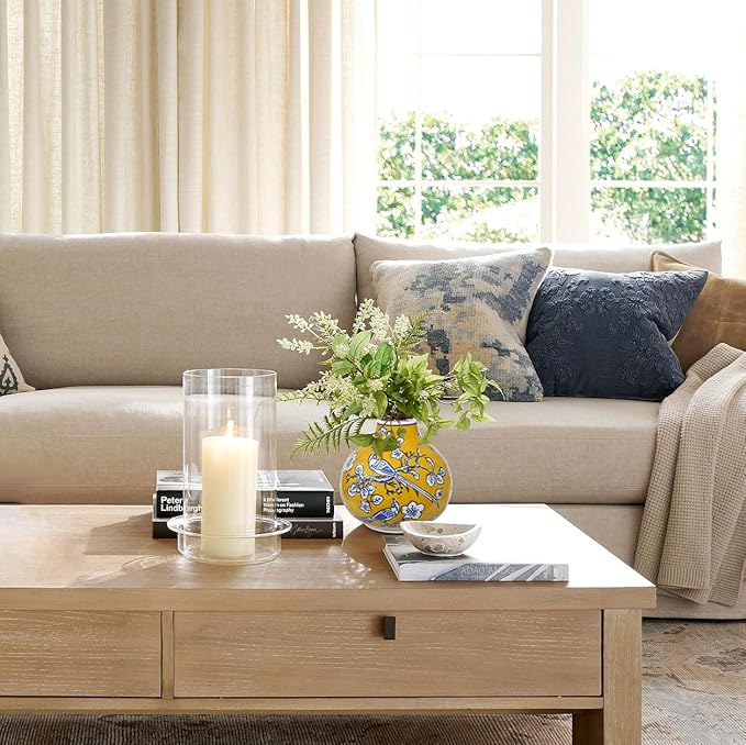 Hollyone Blue and White Vase Porcelain Vases Yellow Small Chinoiserie Decor Yellow Vase Classic Ceramic Gifts Chinese Flower Vases for Bedroom Living Room Console Table Accent Shelf Tabletop Decor