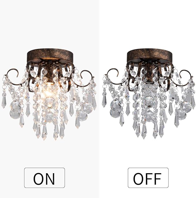 Q&S Small Crystal Ceiling Light Fixture Flush Mount,Black Ceiling Lights Modern Chandelier,Bedroom Hallway Closet Light Fixture,Dia9.5 1 Light.