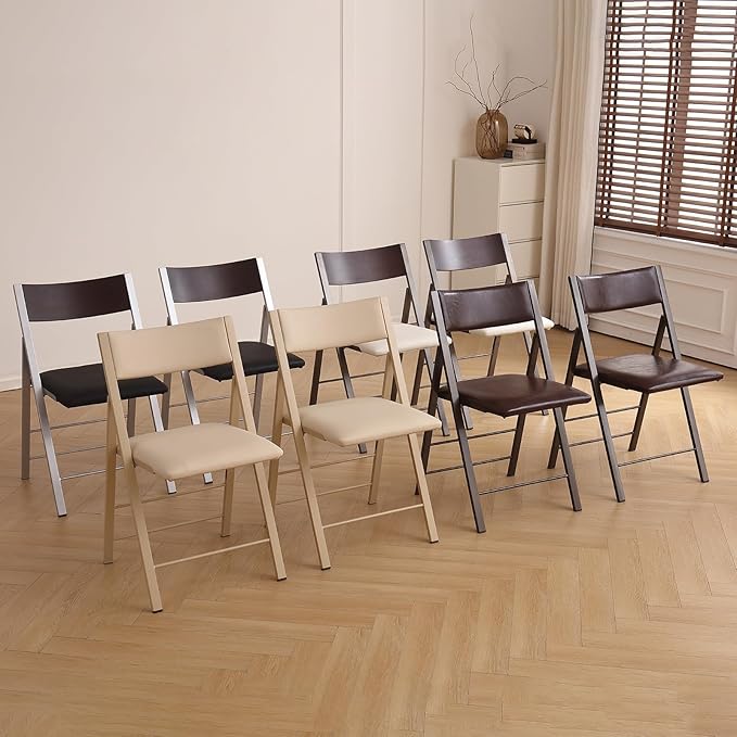 Folding Chairs with Cushion 2 Pack - Heavy Duty Steel Frame Foldable Dining Chairs, Waterproof Leather Indoor Outdoor Padded Chairs for Home, Conference Rooms,Weddings, Events (White)