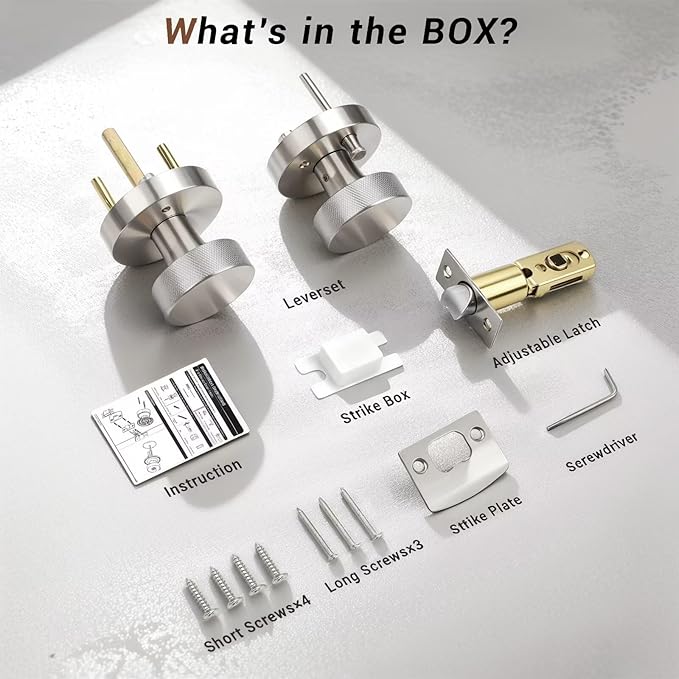 Knobonly 10 Pack Satin Nickel Door Knobs Interior, Privacy Door knobs with Lock, Round Door Knobs for Bedroom and Bathroom, Silver Door Handles Zinc Alloy