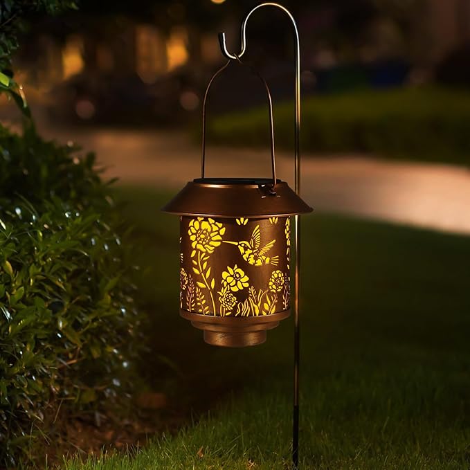Solar Lantern Lights Outdoor Hanging, Solar Lights Outdoor Waterproof,Garden Decor Gifts for Women Mom,Metal Decoration Lanterns for Garden Patio(Hummingbird)
