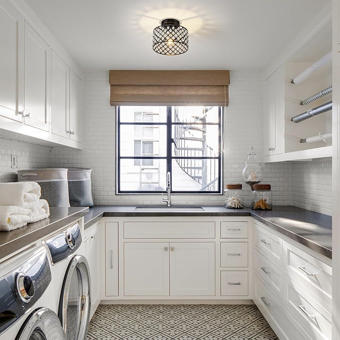 Black Crystal Ceiling Light Fixture,Modern Semi Flush Mount Ceiling Lighting Fixture,Round Small Chandelier for Hallway, Entryway, Laundry Room, Kitchen, Bedroom, Foyer, Bathroom, 1 Light, 9 inch