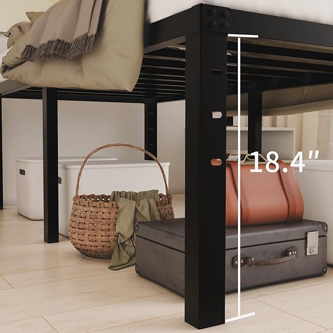 20 Inch California King Size Bed Frame, No Box Spring Needed, Heavy Duty Black Metal Platform Mattress Foundation with Steel Slats, Non-Slip Noise Free Easy Assembly, Large Storage