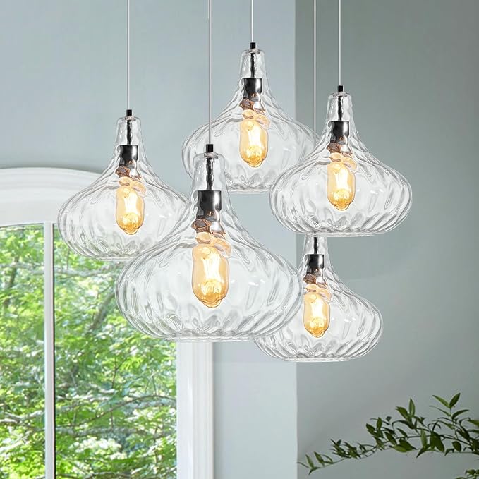 Glass Pendant Light – 11" Wide Modern Pendant Light Kitchen Island Adjustable 59" Cord, Sloped Ceiling Adaptable, Vintage glass chandelier for Kitchen Sink, Hallway, Living Room (Clear 1-Light)