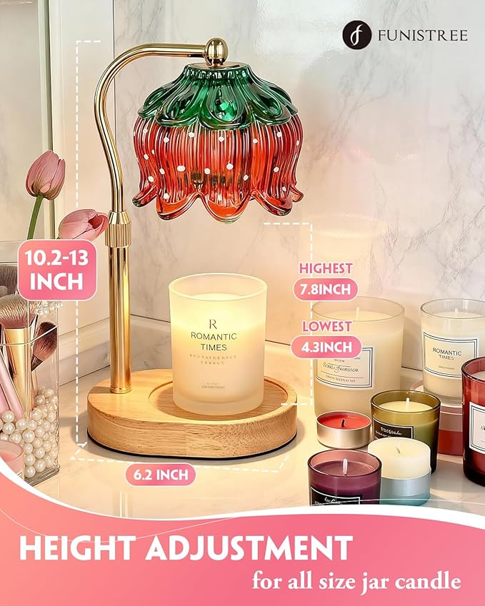 Strawberry Candle Warmer Lamp Height Adjustable, Lotus Strawberry Flower Lamp for Yankee Village Candles, Cute Candle Lamp with Timer & Dimmable, Birthday Christmas Gifts for Women Mom Adult