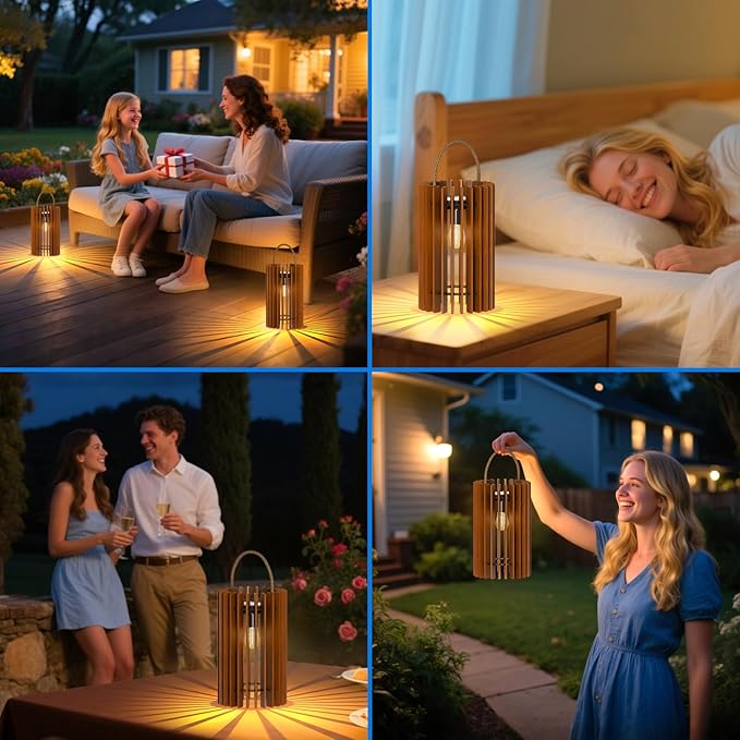 2-Pack Solar Lanterns Outdoor Hanging Portable Table Top Decorative Lamp DIY Lantern Lights Water-Resistant for Outside Patio Yard Garden Porch