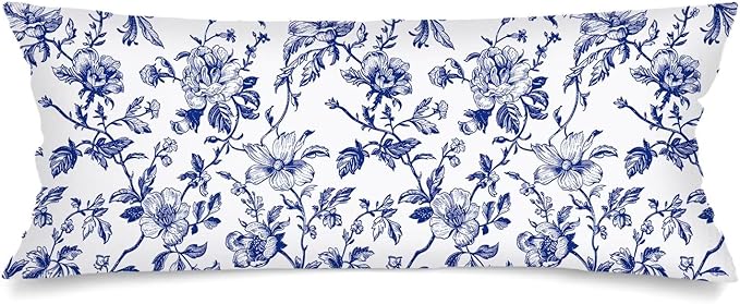Blue and White Porcelain Floral Throw Pillow Cover 14x36 Accent Lumbar Pillow Case for Bed,Chinoiserie Decorative Vintage Flowers Pillowcase with Zipper Couch Pillows Cover for Bedroom,Living Room