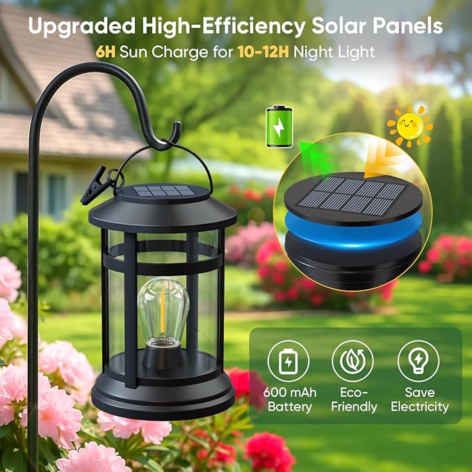 Solar Lanterns Outdoor Waterproof: 6 Pack Hanging Solar Lights for Outside Patio Porch Garden Tabletop Decor - Bright LED Warm White Solar Powered Lighting - 2025 Gardening Lovers Mom Gifts