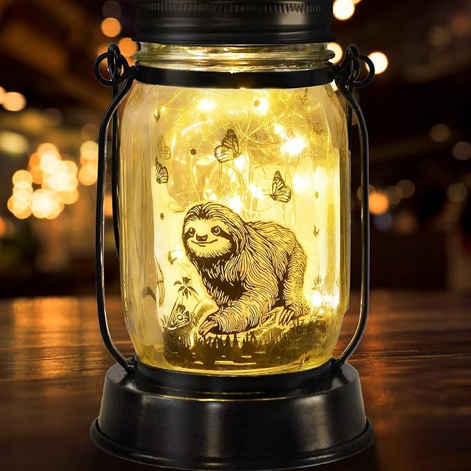 Sloth Gifts for Women/Men/Kids Sloth Animal Lovers Solar Lantern Mom Birthday, Mothers Day, Christmas Animal Gifts, Solar Garden Decoration, Yard, Patio,Backyard,Porch, Torches, Night Light Room Decor