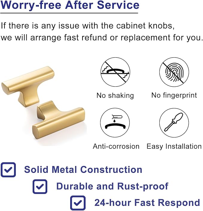 10 Pack 2 Inch, T-Bar Brushed Gold Cabinet Knobs Gold Drawer Knobs Gold Cabinet Pulls, ZK1303 Kitchen Hardware for Cabinets Drawers Bedroom Dresser Cupboard Bathroom Vanity Closet