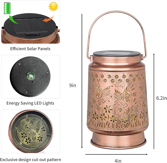 Solar Hummingbird Lantern Lights for Outdoor Garden, Hummingbird Lovers Gifts, GardenDecor, YardDecor, Landscape Decor, GardenGifts, mom Gifts, Gifts for Women, Grandma Gifts, KidsGifts