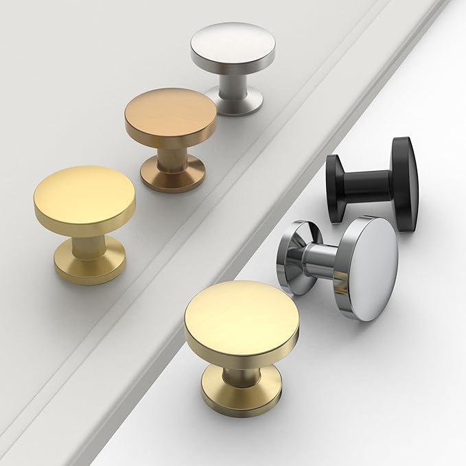 10 Pack 1.2 Inch Brushed Gold Cabinet Knobs for Drawers - Brass Kitchen Dresser Handles - Round