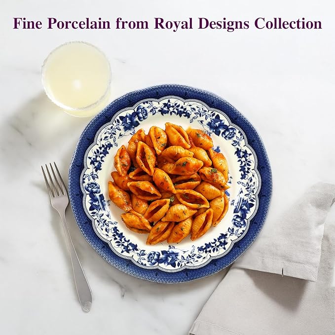 Tudor Royal 12-Piece Porcelain Round Dinnerware Set, Service for 4, Victoria Blue Design, Blue Floral, Plates Bowls Dishes, Glossy, Premium Quality Tableware, Unique Pattern