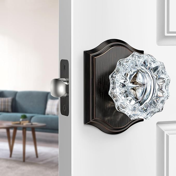 Passage Glass Door Knobs, Oil Rubbed Bronze Crystal Door Knobs, Antique Glass Crystal Doorknob for Closet and Hall, Vintage Interior