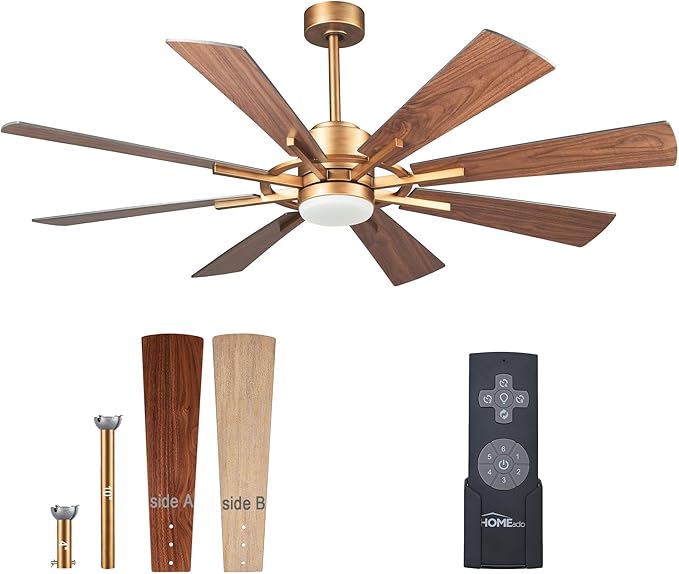 Ceiling Fans with Lights and Remote, 60 Inch Gold Ceiling Fan with Light for Bedroom Living Room, Large Outdoor Ceiling Fans for Patios with LED Light, 6 Speeds, Reversible DC Motor, ETL