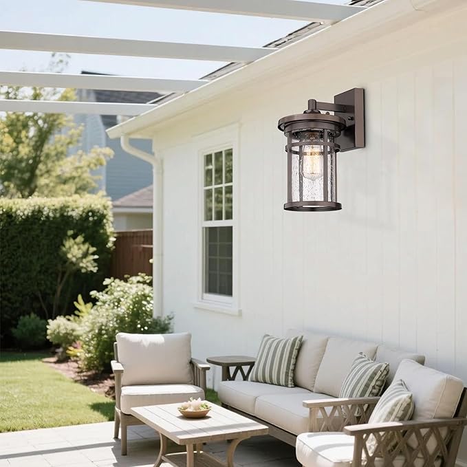 Casia Outdoor Wall Sconces, Exterior Wall Lantern, Farmhouse Porch Lighting Fixture, Front Door Mounted Lights, Outside Lighting Lamp for Patio, Porch, Garden,Balcony(Oil Rubbed Bronze, 12" H)