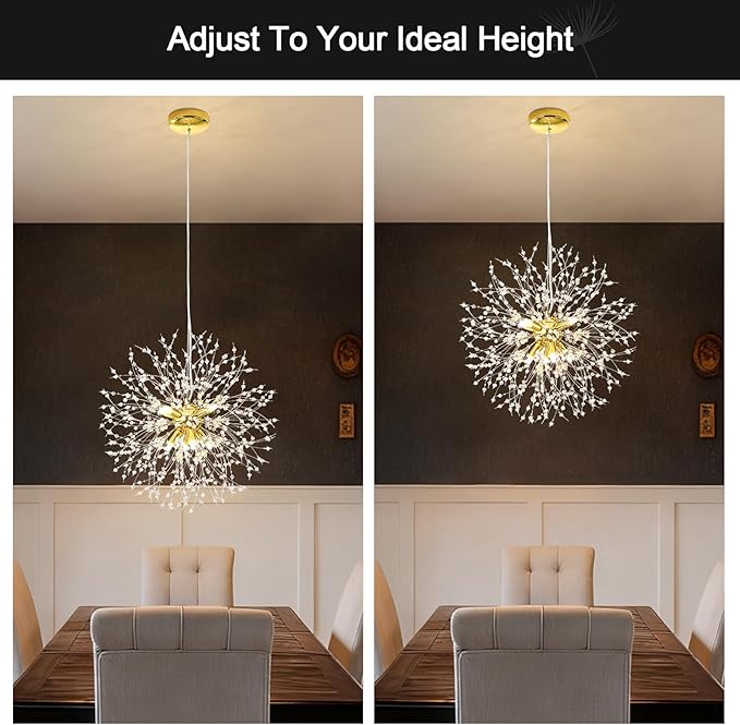Modern Firework Gold 8 Lights Crystal Chandeliers, Sputnik Dandelion Chandelier Light Fixture Pendant Lighting for Bedroom, Foyer, Hallway, Entryway, Kitchen, Dining Room