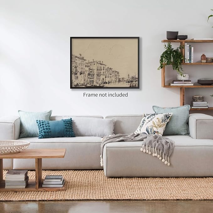 European City Architectural Drawing Poster Vintage Sketch Aesthetic Wall Art Antique Minimalist Canvas Painting for Traditional Home Gallery Wall Decor 12X16 inch Unframed