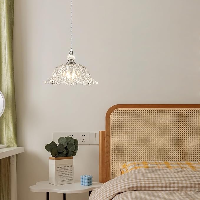 1 Piece Brushed Nickel Chandelier Light Fixtures with Glass Shade, Brushed Nickel Finish Pendant Light,Hanging Light for Dining Room,Hallways,Living Room,Bedroom