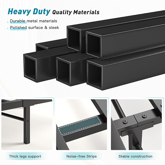 EnHomee Queen Size Metal Platform Bed Frame, 54" Tall Headboard and LED Lights, Victorian Vintage Headboard and Footboard, Under Bed Storage, Heavy Duty Metal Slats & Noise Free, Black