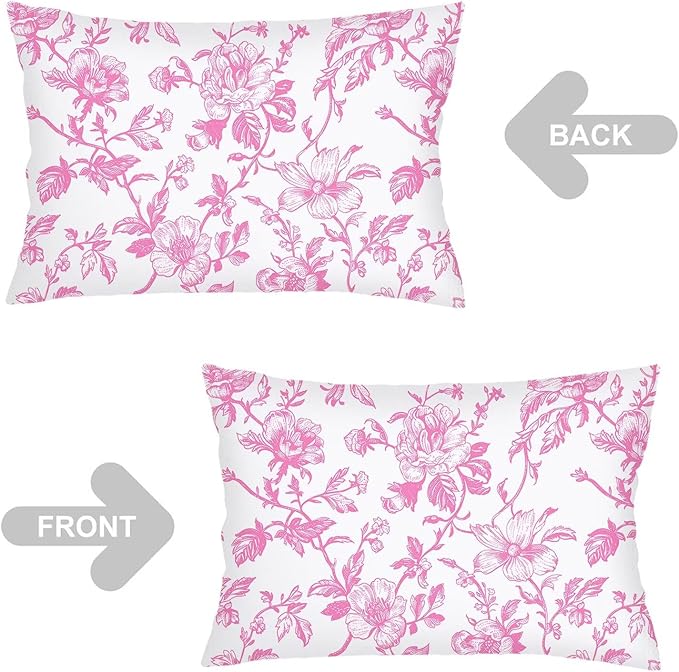 Pink and White Porcelain Floral Pillow Cover Queen Size Set of 2 Vintage Flowers Lumbar Pillow Case Standard Pillowcase with Zipper Chinoiserie Decorative Pillows Covers for Bedroom,Couch,20"x30"