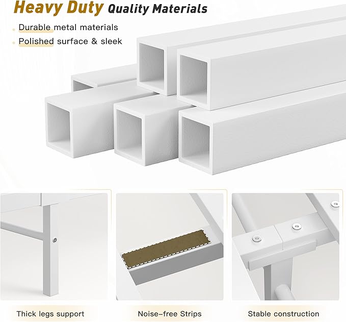 EnHomee 54" Metal King Bed Frame with Tall Headboard & Footboard, LED Light King Bed Frame, Strong Metal Slats Support and Noise-Free Design with Under Bed Storage/No Box Spring Needed/White