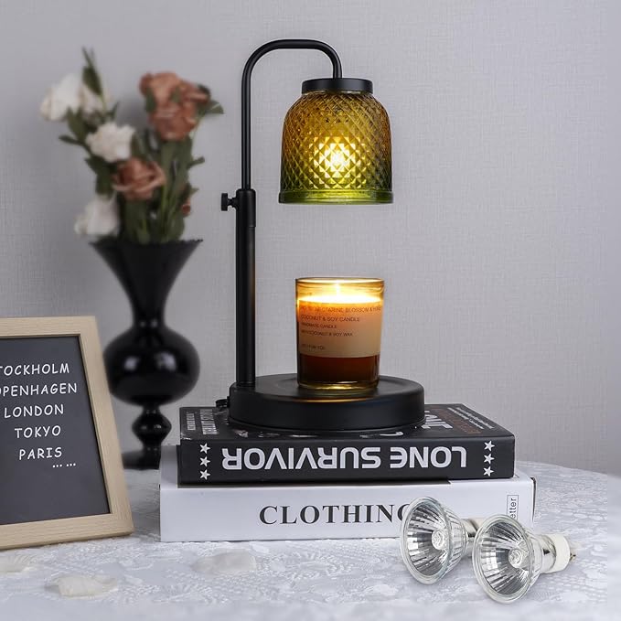 Candle Warmer Lamp with Timer Dimmer, Adjustable Height Electric Candle Lamp, Wax Melt Warmer Lamp for Jar Candles, Birthday Gifts for Women, House Warming Gifts New Home Bedroom Decor, 2 Bulbs