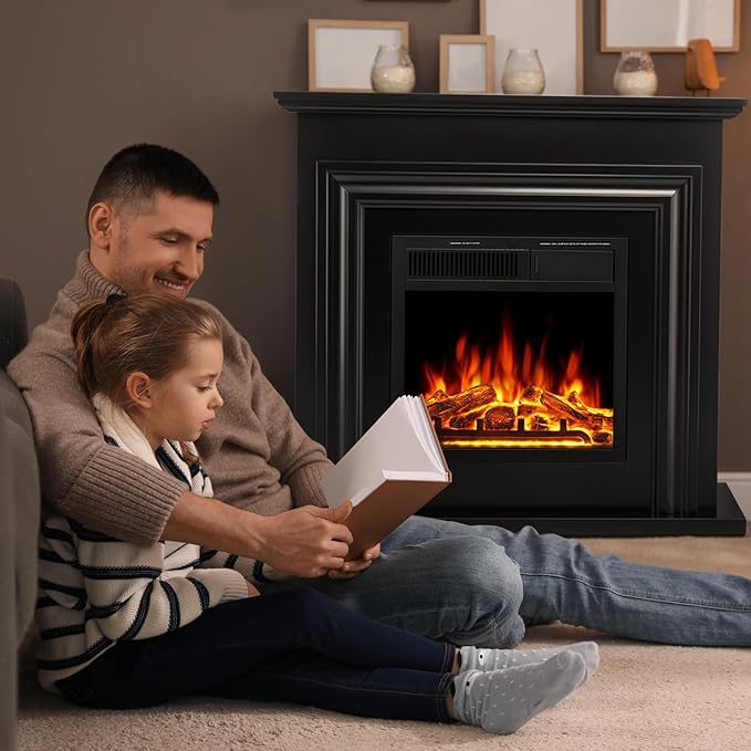 36” Electric Fireplace Mantel Freestanding Electric Fireplace, Remote Control, Adjustable Led Flame, 750W/1500w Black