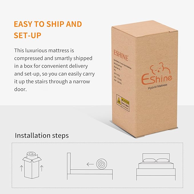 ESHINE Adjustable Bed Frame with 12" Hybrid Mattress with Luxury Gel Memory Foam(Medium), Split King Upholstered Bed Frames with Massage, Wireless Remote, USB, Under Bed Night Light, Head/Foot Incline