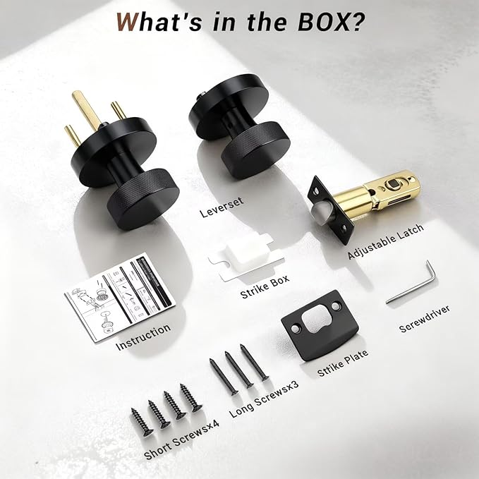 Knobonly 10 Pack Black Door Knobs Interior Keyless, Passage Door knobs(Non-Locking), Round Closet Door Knobs for Hallway, Matte Black Door Handles Zinc Alloy