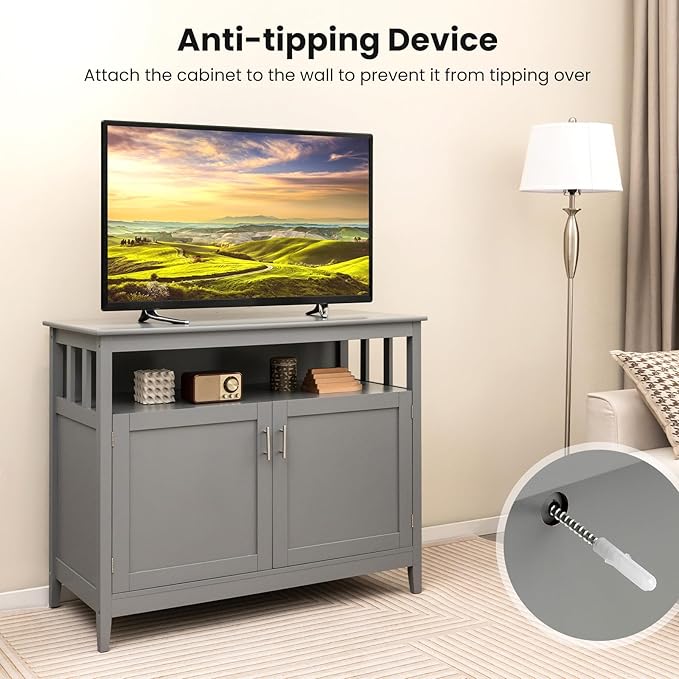 LOKO Buffet Cabinet with Storage, Freestanding Kitchen Cabinet with Adjustable Shelf, Storage Sideboard Console Table, 45 x 20 x 36 inches (Grey)