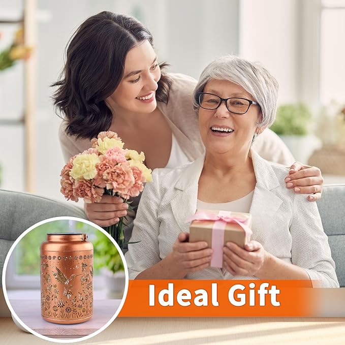 Hummingbird Solar Lanterns Outdoor Waterproof Hanging Hummingbird Solar Lights Metal Decorative LED Lantern Outside Decor for Garden,Yard,Patio,Lawn, Gifts for Women Mom Men Grandma 2Pack