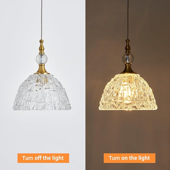 Modern Bronze Glass Pendant Light 7.68 in Dome Light Fixture with Clear K9 Crystal Ball Adjustable Height Vintage Mini Hanging Lights for Kitchen Island Bedroom Dining Room Living Room