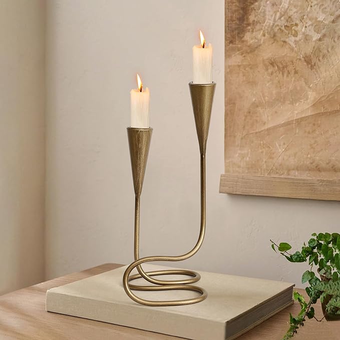 Vintage Twisted Brass Style Candle Holder, Candlestick Holder for Table Decoration, Holiday, Wedding, Housewarming (Size C)