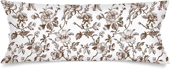 Brown and White Porcelain Floral Throw Pillow Cover 14x36 Accent Lumbar Pillow Case for Bed,Chinoiserie Decorative Vintage Flowers Pillowcase with Zipper Couch Pillows Cover for Bedroom,Living Room