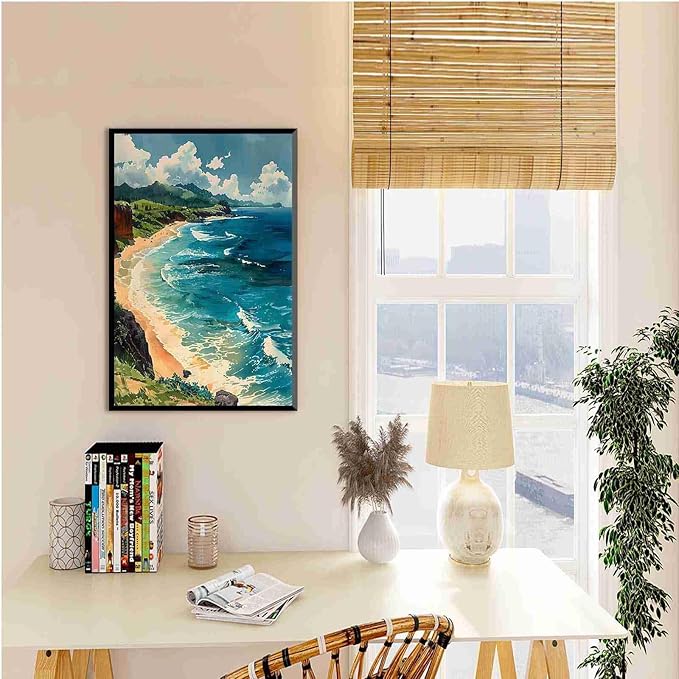 Framed Canva Prints Maui Watercolor Painting Hawaii Wall Art Maui Poster Home Décor Art Lovers Gift Watercolor Print Wall Hanging 16x24in-Black-Metal-Framed