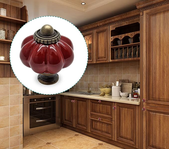 12pcs Rust Red Vintage Ceramic Cabinet Knobs, Dresser Handles with Mounting Screws