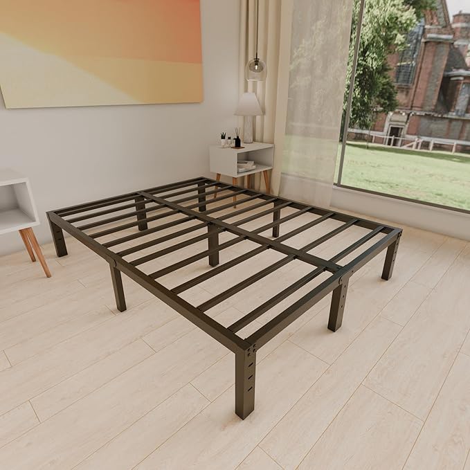 10 Inch King Size Bed Frame - No Box Spring Needed Heavy Duty Metal Platform Mattress Foundation with Steel Slats, Non-Slip Noise Free Easy Assembly Black Bedframes