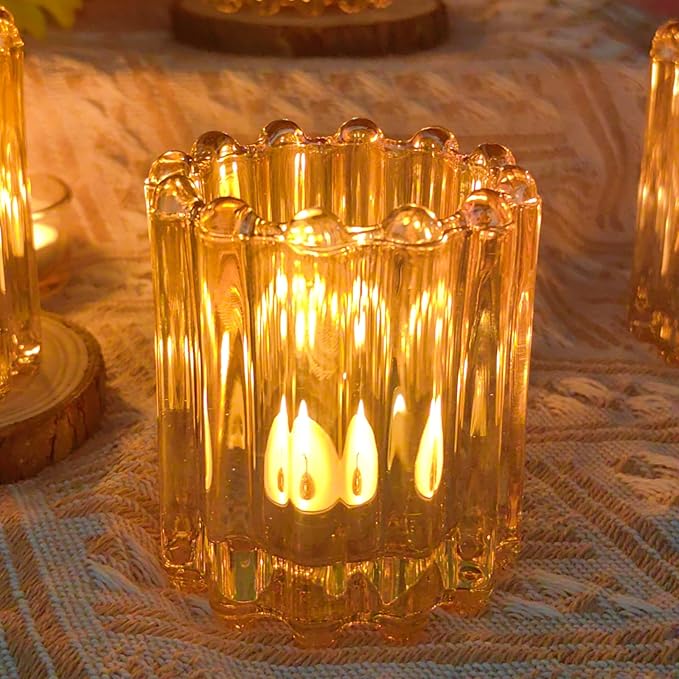 GOLDEAL 6Pcs Gold Glass Votive Candle Holders Tealight Holders Decorative, Tea Candle Holders Bulk,Candlestick for Wedding, Party,Dinner, Home Table Decor.