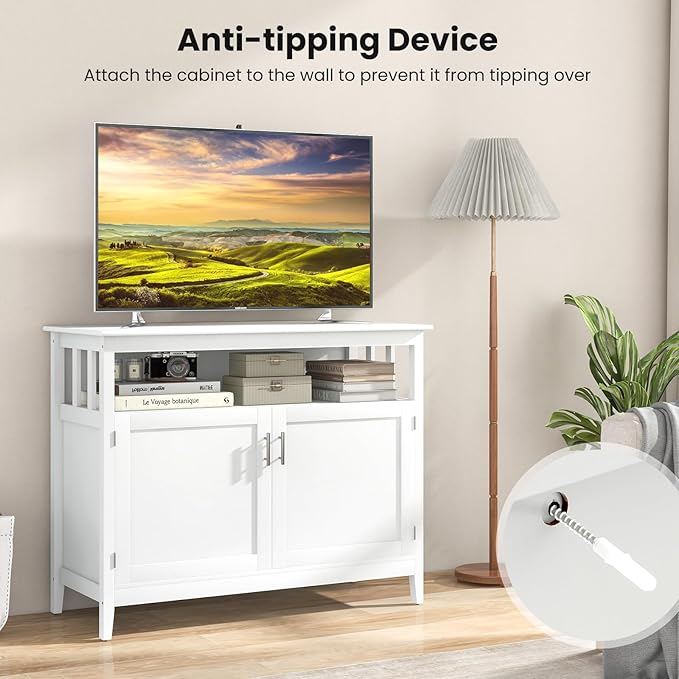 LOKO Buffet Cabinet with Storage, Freestanding Kitchen Cabinet with Adjustable Shelf, Storage Sideboard Console Table, 45 x 20 x 36 inches (White)