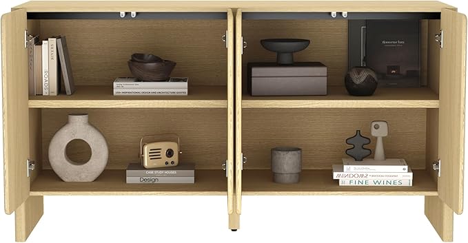 Manhattan Comfort Linda Modern Sideboard Buffet Cabinet with Doors and Adjustable Shelves – 60" Accent Console Table for Living Room, Entryway, Kitchen Storage or Coffee Station, Natural Oak