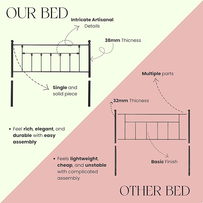 Golden Gate Beds Victorian Style Metal Platform Bed Frame with Antique Wrought Iron-Art Headboard and Footboard, Classic Cama Steel Mattress Foundation, No Box Spring Needed, Full Size, Black Finish