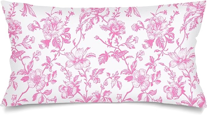 Pink and White Porcelain Floral Lumbar Pillow Case Vintage Flowers Pillowcase King Size Pillow Covers with Zipper,Chinoiserie Decorative Accent Throw Pillows Cover Cushion Case for Bedroom,20"x40"