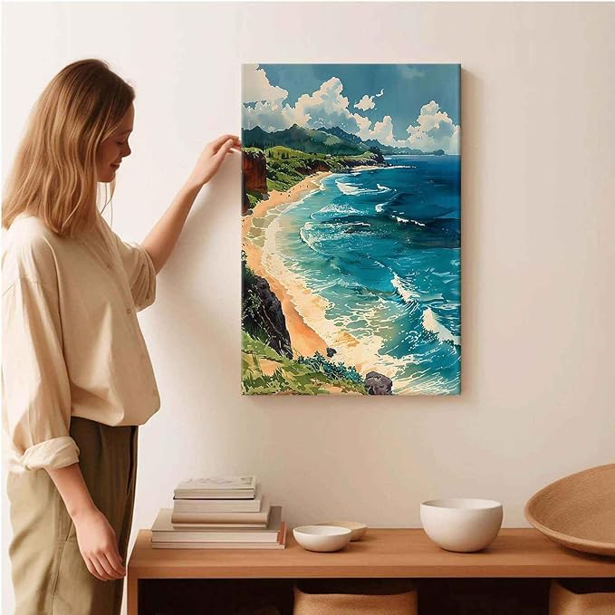 Framed Canva Prints Maui Watercolor Painting Hawaii Wall Art Maui Poster Home Décor Art Lovers Gift Watercolor Print Wall Hanging 20x30in-Framed