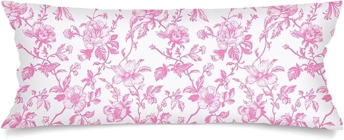 Pink and White Porcelain Floral Throw Pillow Cover 14x36 Accent Lumbar Pillow Case for Bed,Chinoiserie Decorative Vintage Flowers Pillowcase with Zipper Couch Pillows Cover for Bedroom,Living Room