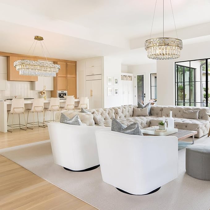 Crystal Chandelier, 16.5" 6-Light Small Chandelier for Living Room, Round Chandeliers for Bedroom Dimmable, Foyer Chandeliers for Entryway, Gold Ceiling Light Fixture Hanging Lights