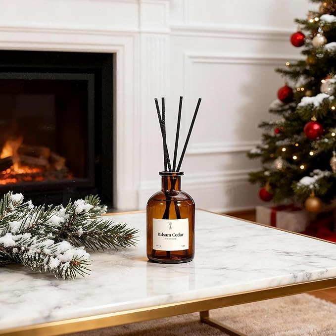 Balsam Cedar Reed Diffuser Set - Includes Reed Diffuser Sticks, 2 Pack Fragrance Oil and Glass Bottle, Reed Diffusers for Home Bathroom Shelf Decor & Gift, Air Fresheners (8.12 fl.oz)