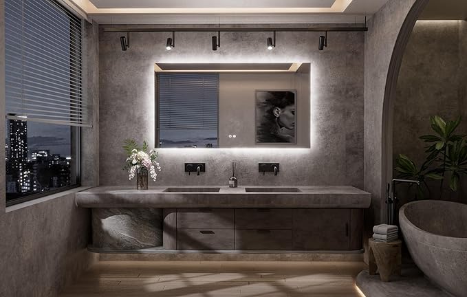 TETOTE 55 x 30 Inch LED Mirror Backlit Bathroom,Anti-Fog Mirror with Light,Dimmable,CRI90+,IP54 Water Proof,Wall Mounted Vanity Lighted,Horizontal/Vertical