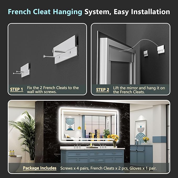 72x36 LED Bathroom Mirror with Lights, Backlit + Front Lit, Anti-Fog Lighted Vanity Mirror for Bathroom Wall with 3 Colors, Stepless Dimmable, Memory, Shatter-Proof, Tempered Glass, ETL Listed