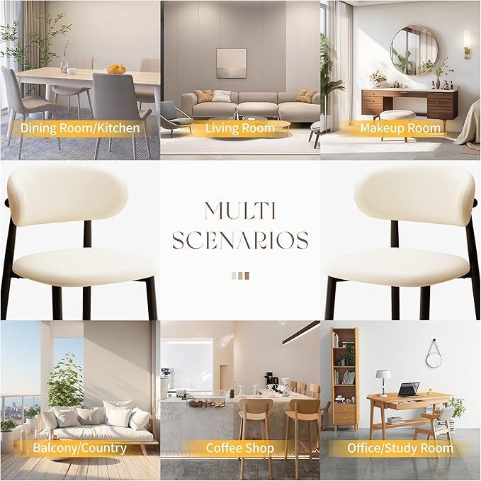 Kitchen Dining Chairs Set of 6 Modern Upholstered Leather Farmhouse Dining Room Chair with Metal Legs, Black/Beige